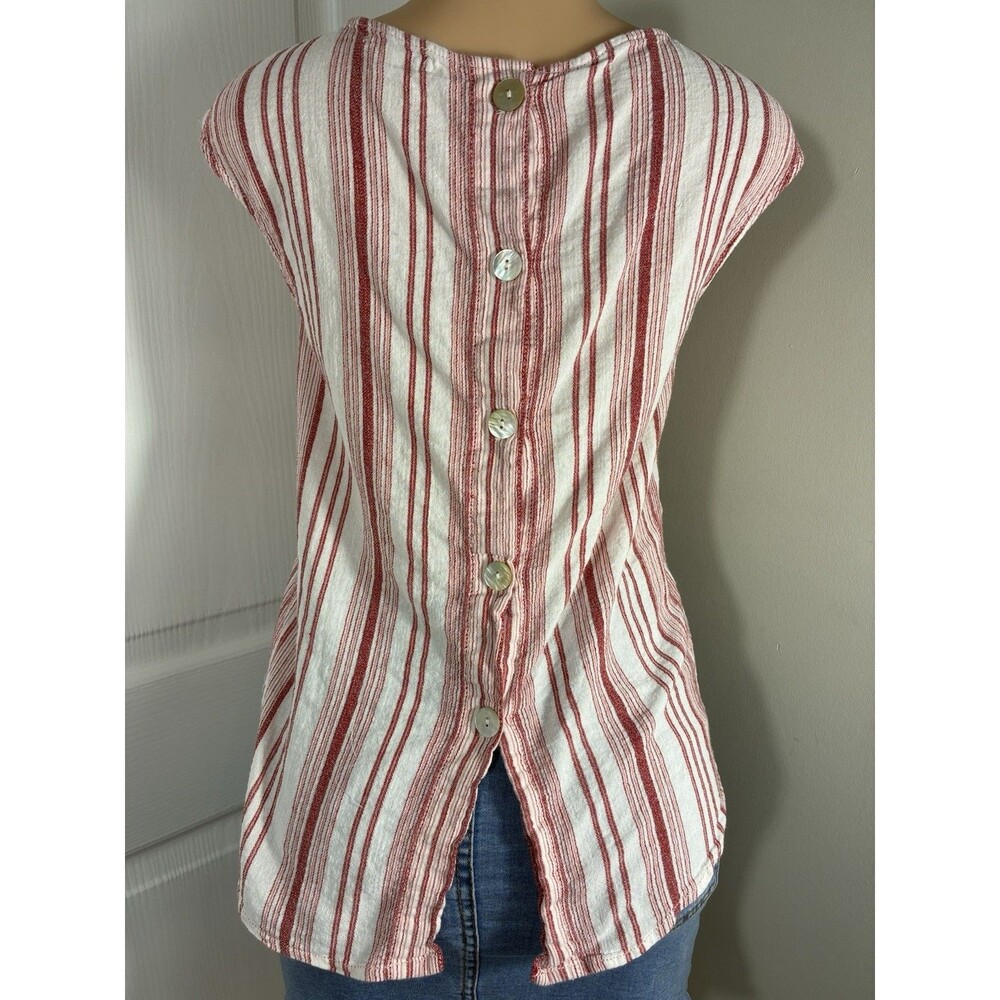 Max Studio womens Blouse sz M Multicolor Striped white red high-low back buttons